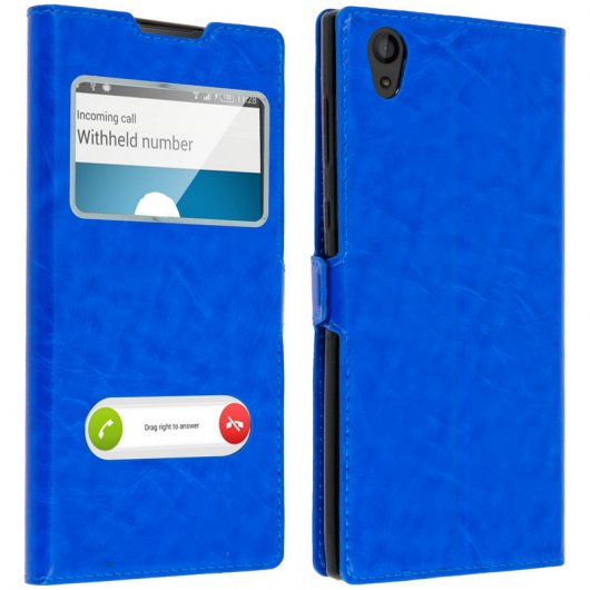 Avizar Funda Libro con Doble Ventana Azul para Sony Xperia L1