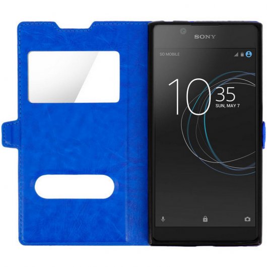 Avizar Funda Libro con Doble Ventana Azul para Sony Xperia L1