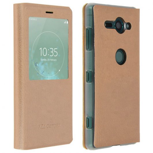 Avizar Funda Libro con Ventana Dorado para Sony Xperia XZ2 Compact