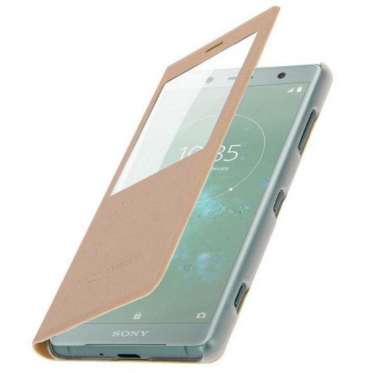 Avizar Funda Libro con Ventana Dorado para Sony Xperia XZ2 Compact