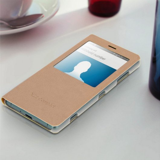 Avizar Funda Libro con Ventana Dorado para Sony Xperia XZ2 Compact