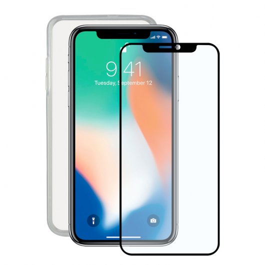 Pack Contact Coque Transparente Ultra Fine + Protecteur en Verre Trempé pour iPhone X