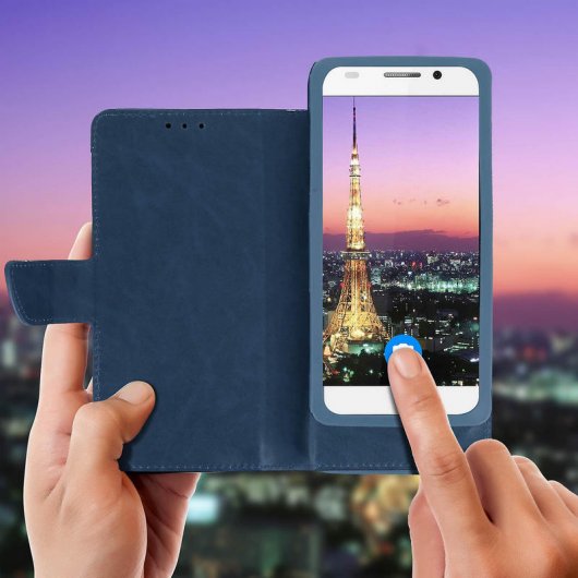 Avizar Funda Cartera Azul Oscuro para Smartphones de 5.5" a 6"