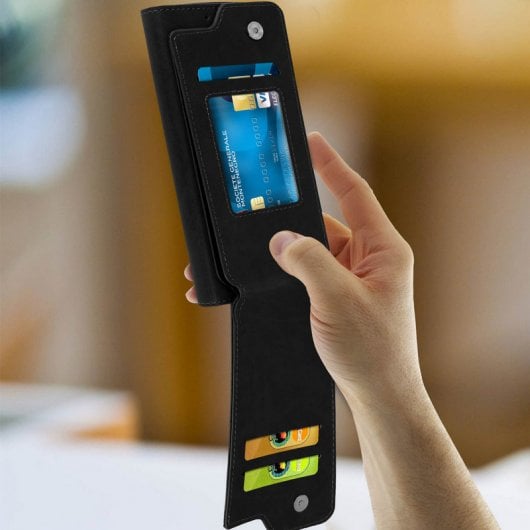 Avizar Schwarze Brieftaschenhülle für Smartphones von 5 bis 5,3 Zoll (FOLIO-VENUS-BK-XL)