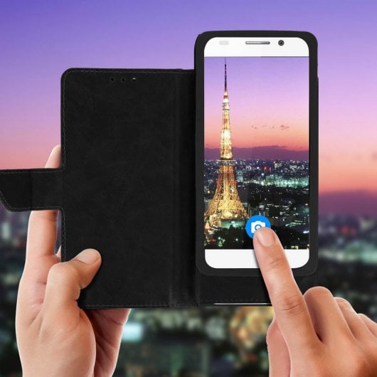 Avizar Schwarze Brieftaschenhülle für Smartphones von 5 bis 5,3 Zoll (FOLIO-VENUS-BK-XL)