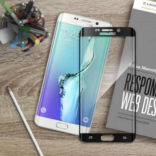 Avizar Protector Cristal Templado Curvo Bordes Negros para Samsung Galaxy S6 Edge Plus