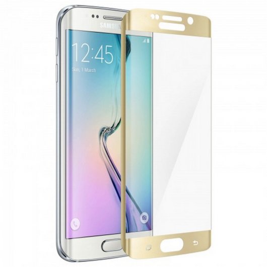 Avizar Protector Cristal Templado Curvo Borde Dorado para Samsung Galaxy S6 Edge
