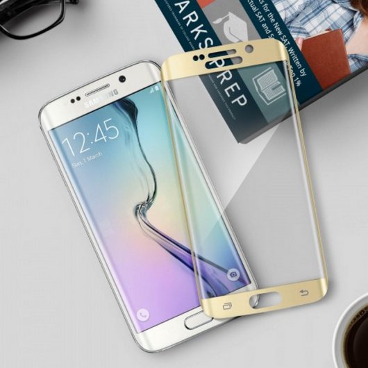 Avizar Protector Cristal Templado Curvo Borde Dorado para Samsung Galaxy S6 Edge