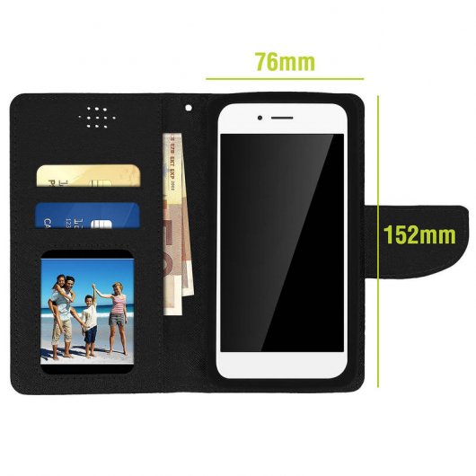 Avizar Funda Libro Negra para Smartphone Max. 152x145x76mm