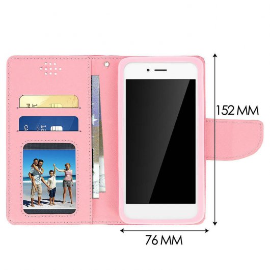 Avizar Funda Libro Fucsia/Rosa para Smartphone Max. 152x145x76mm