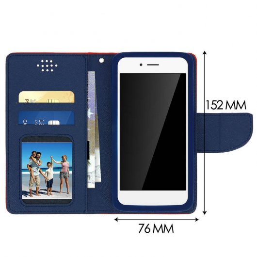 Custodia a libro Avizar rossa/blu per smartphone max. 152x145x76 mm