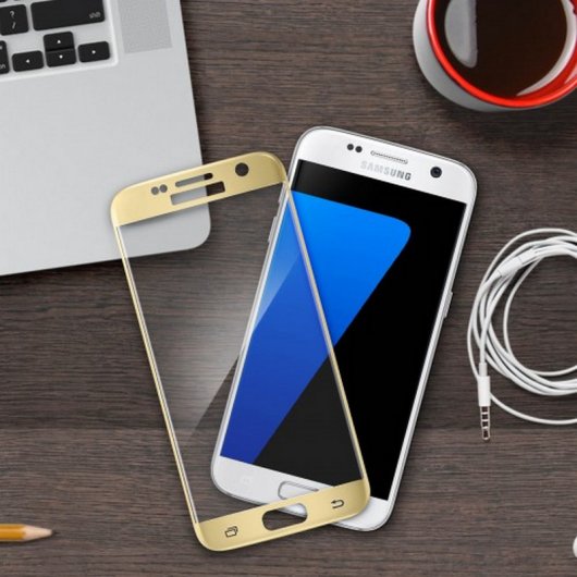 Avizar Protector Cristal Templado Curvo Borde Dorado para Samsung Galaxy S7