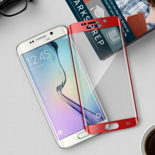 Avizar Protector Cristal Templado Curvo Borde Rojo para Samsung Galaxy S6 Edge