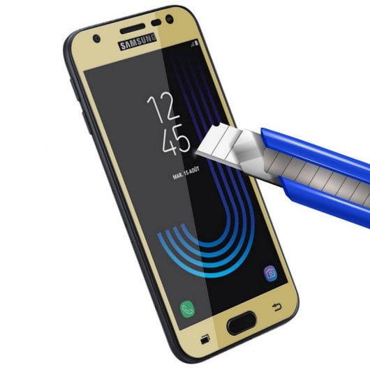 Avizar Protector Cristal Templado Borde Dorado para Samsung Galaxy J5 2017