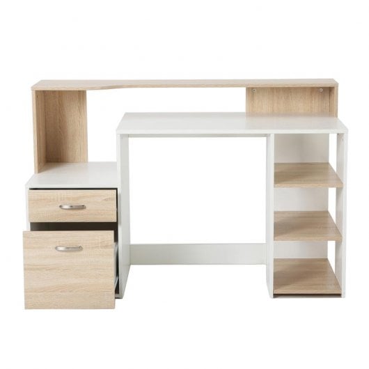 Homcom Mesa Oficina 140x55x92cm Blanco/Roble