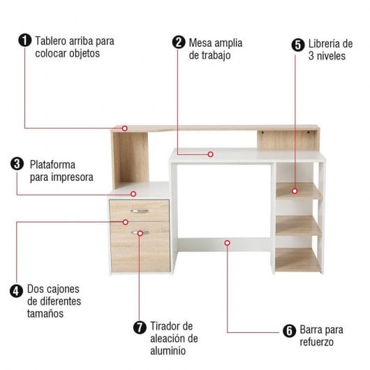 Homcom Mesa Oficina 140x55x92cm Blanco/Roble