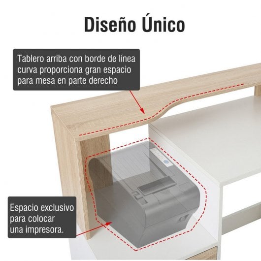 Homcom Mesa Oficina 140x55x92cm Blanco/Roble