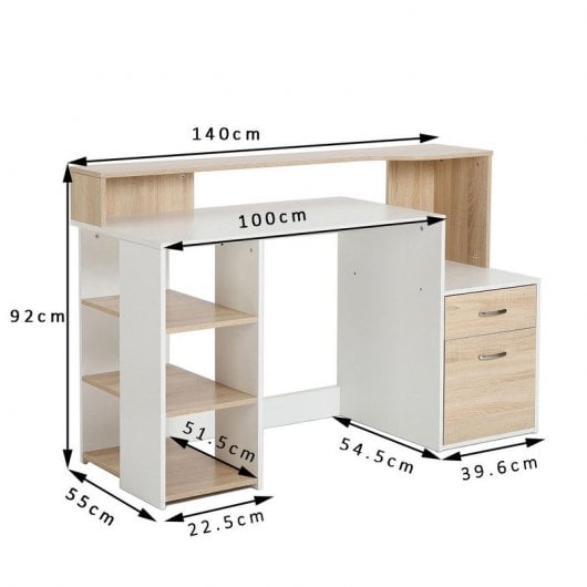 Homcom Mesa Oficina 140x55x92cm Blanco/Roble