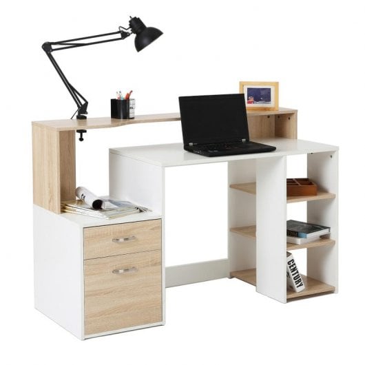 Homcom Mesa Oficina 140x55x92cm Blanco/Roble