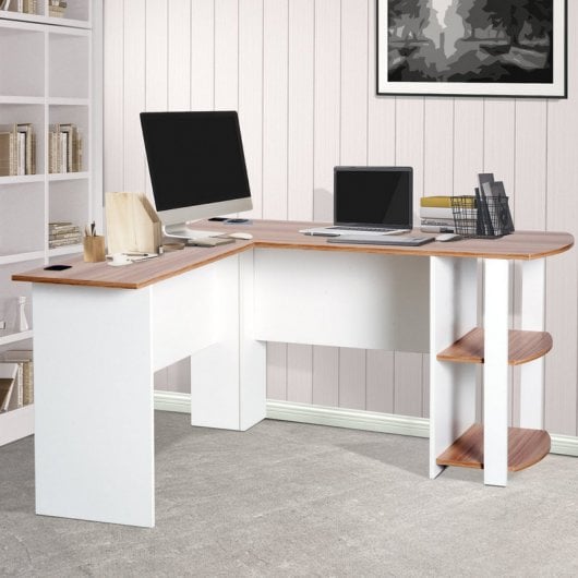 Homcom Mesa Esquinera Oficina 136x130x72cm Blanca/Madera