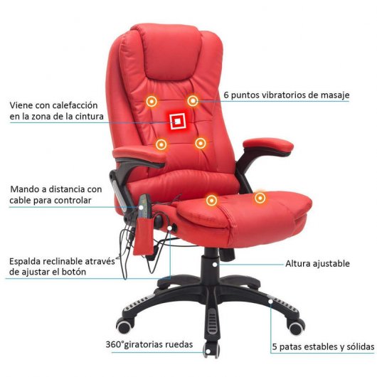 HomCom Silla Ejecutiva con Función Masaje Roja
