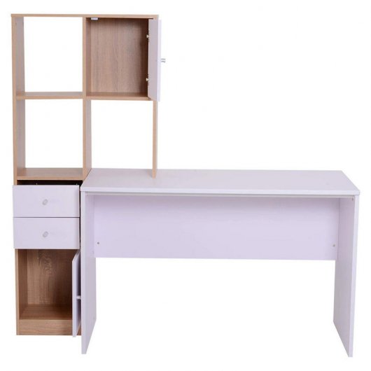 HomCom Mesa de Escritório com Estante 153x60x148cm Branca/Madeira
