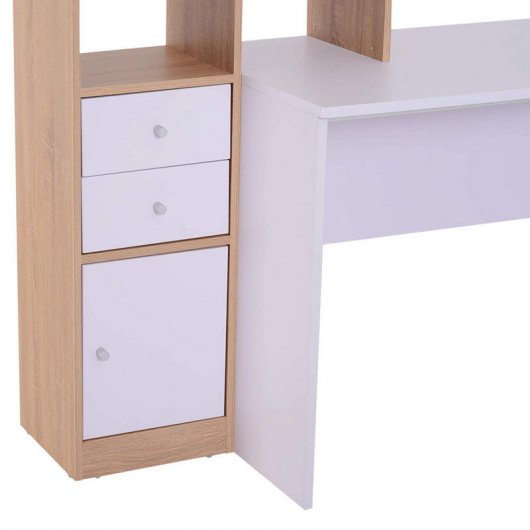 HomCom Mesa de Escritório com Estante 153x60x148cm Branca/Madeira