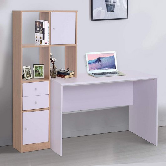 HomCom Mesa de Escritório com Estante 153x60x148cm Branca/Madeira