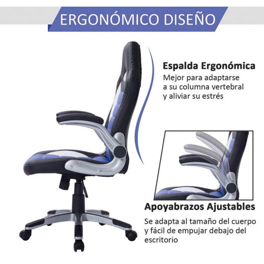HomCom Racing Silla Negra/Azul/Blanca