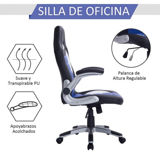 HomCom Racing Silla Negra/Azul/Blanca