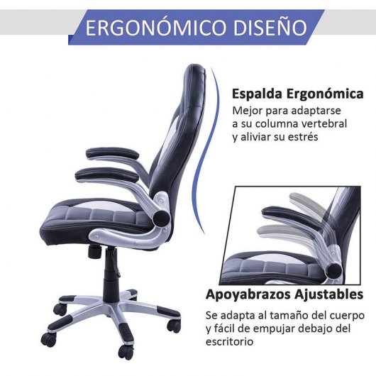 HomCom Silla Racing Negra/Gris/Blanca