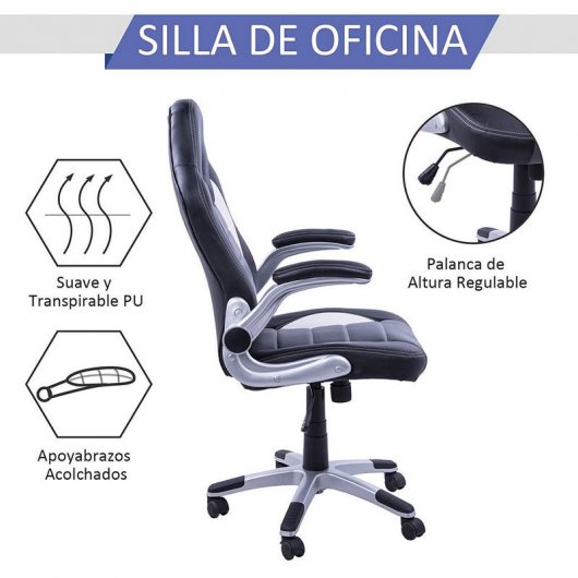 HomCom Silla Racing Negra/Gris/Blanca