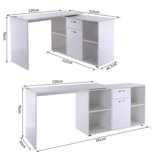 Homcom Mesa de Esquina para Escritório 127x56x10cm Branca