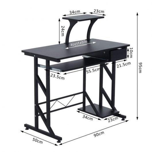 Homcom Mesa Oficina 90x50x95cm Negra
