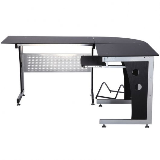 Homcom Mesa de Escritório com Tampo de Vidro 164x139x75cm Preta