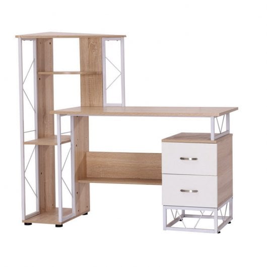 Homcom Mesa Oficina con Estantería 133x55x123cm Madera/Blanco