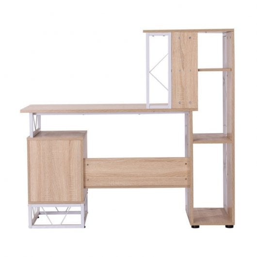 Homcom Mesa Oficina con Estantería 133x55x123cm Madera/Blanco