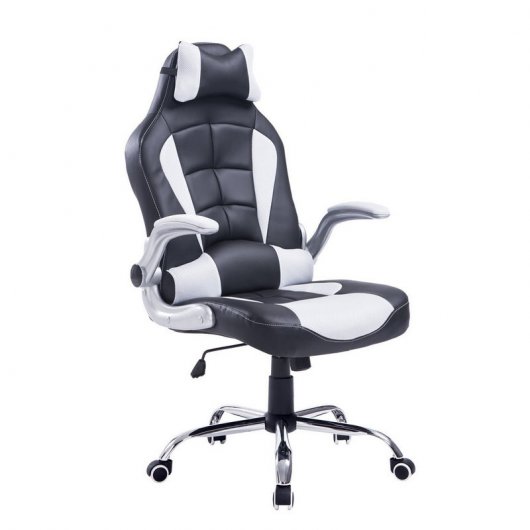 HomCom Cadeira Gaming Ergonómica de Malha Preta/Branca