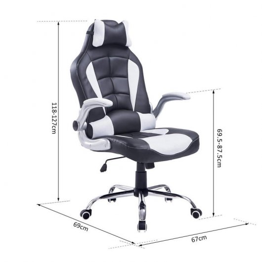 HomCom Cadeira Gaming Ergonómica de Malha Preta/Branca