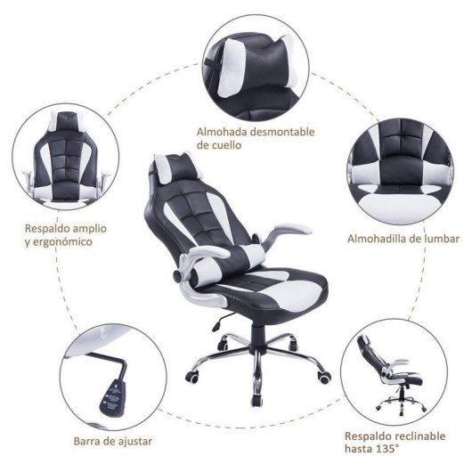 HomCom Cadeira Gaming Ergonómica de Malha Preta/Branca