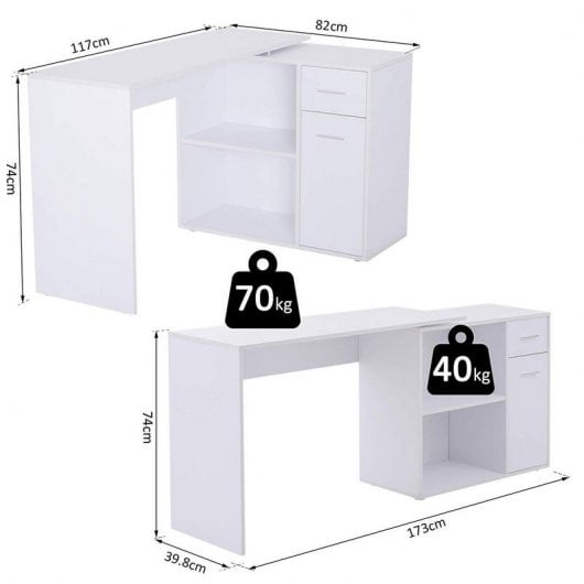 Homcom Mesa Modulable Oficina 173x40x74cm Blanca