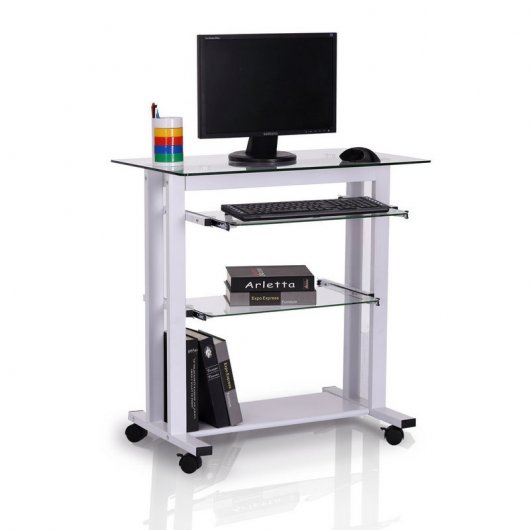Homcom Mesa Escritório Tampo de Vidro 80x51x83cm Branca