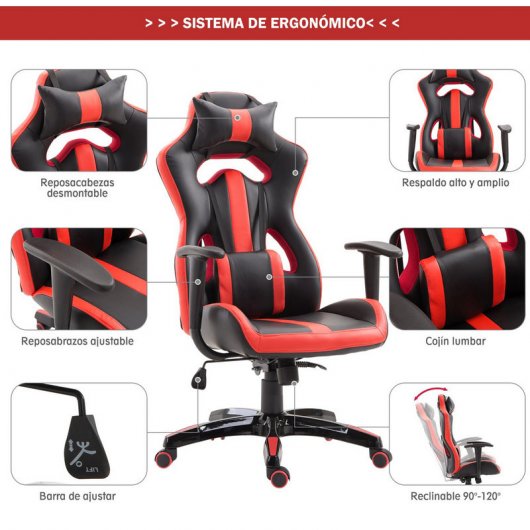 HomCom Cadeira Racing Gaming Desportiva Preta/Vermelha