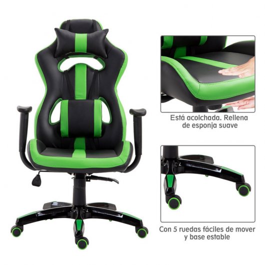 HomCom Cadeira Racing Gaming Desportiva Verde/Preta