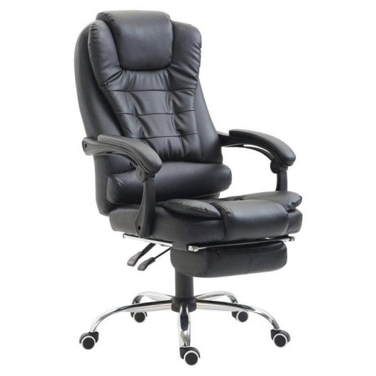 HomCom Silla de Oficina Ergonómica con Reposapiés Negra