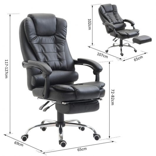 HomCom Silla de Oficina Ergonómica con Reposapiés Negra