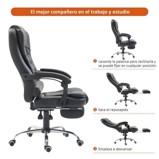 HomCom Silla de Oficina Ergonómica con Reposapiés Negra