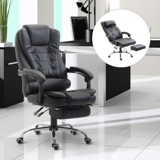 HomCom Silla de Oficina Ergonómica con Reposapiés Negra
