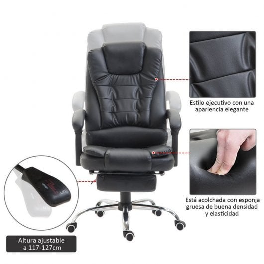 HomCom Silla de Oficina Ergonómica con Reposapiés Negra