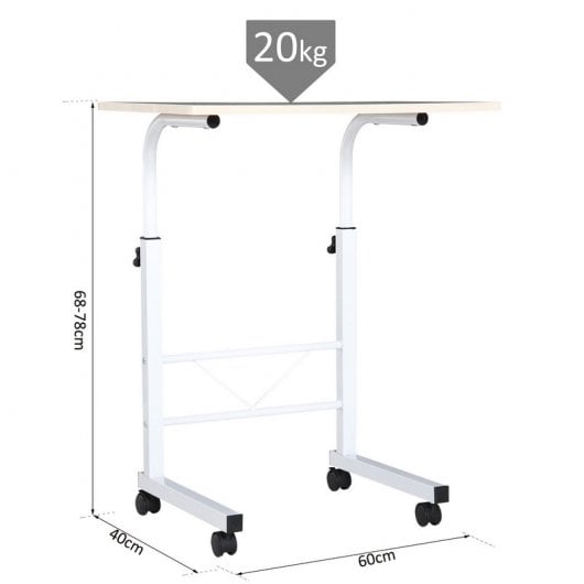 Homcom Mesa de Altura Elevable Ajustable con Ruedas 60x40x68cm Blanca/Madera